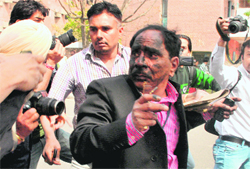 Lalit Khurana, president of the Lions Welfare Society, whose face was smeared with black ink by a BJP worker during a protest in Chandigarh on Sunday.