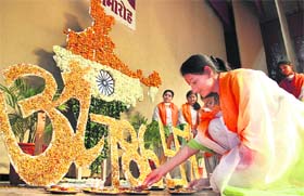 Parting on a happy note: Students light earthern lamps during a farewell function at KMV in Jalandhar on Saturday