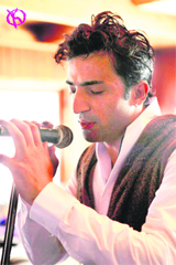 Kashmiri singer Saim Bhat performs at the ski resort of Gulmarg on Sunday. 