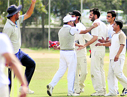 Players in a jubilant mood at a cricket match at Punjab Agriculture University in Ludhiana on Sunday