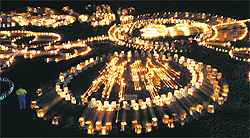 An illumination during the first anniversary function of the tsunami disaster, in Miyagi prefecture, Japan, on Sunday