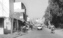 Shops and houses that have come up on the UTs land adjoining Nayagaon. 