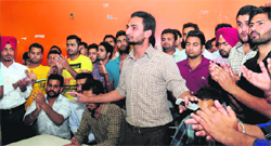 PUSU members announce their candidates for the student elections at Panjab University, Chandigarh