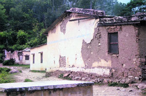 The building of Government Inter-college in Basu Dhar village, Tehri district, in a state of dilapidation.