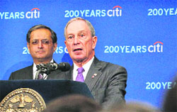 Citigroup CEO Vikram Pandit (L) and New York City Mayor Michael Bloomberg in New York on Monday. A new Economist Intelligence Unit research report, commissioned by Citi, ranked New York as the worlds most competitive city for its demonstrated ability to attract capital, business, talent and tourists