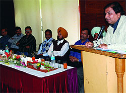 Joint commissioner of Income Tax, Bathinda, NJ Singh addresses businessmen and industrialists during a meeting held at the Civl Lines Club in Bathinda on Tuesday