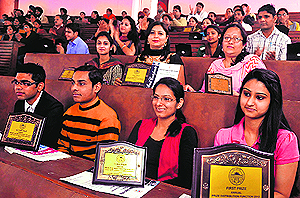 Students at the annual prize distribution function of the University School of Open Learning, Panjab University, Chandigarh