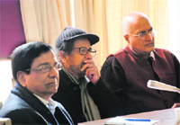 Motiur Rahman, Editor of Prothom Alo, Asaduzzaman Noor, Awami League MP, with Prof Ronald DeSouza, Director, IIAS, in Shimla
