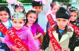 Young models: The winners of a modelling competition organised by Cherry Field playway school in Ludhiana on Tuesday