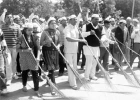 Teachers stage a protest in support of their demands at Sector 5 in Panchkula on Wednesday