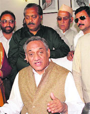 Chief Minister Vijay Bahuguna addresses mediapersons at his office in Dehradun on Wednesday. 