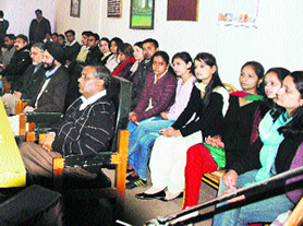 Students attend a workshop on Media and accessibility in Shimla on Wednesday.