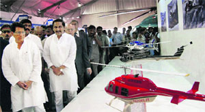 Civil Aviation Minister Ajit Singh and AP Chief Minister N Kiran Kumar Reddy at the India Aviation 2012 exhibition in Hyderabad on Wednesday. 