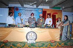 Experts at the inauguration of the two-day national conference on Innovative Challenges in Civil Engineering organised at the Punjab Technical University, Giani Zail Singh Campus, in Bathinda on Thursday.
