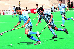 A semifinal of the Indian Audit and Accounts inter-zonal hockey tournament under way at Sector 42 in Chandigarh on Thursday