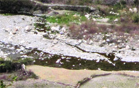 The receding level of water in the Hemwal river in the Chamba block, Tehri Garhwal.
