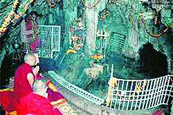 A prayer hall inside the Trilokpur nunnery in Kangra district