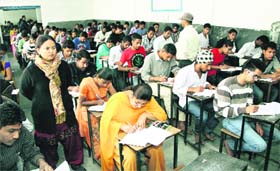 An exam of Class XII of the PSEB in progress at a school in Jalandhar