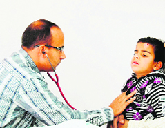 A child being examined at the centre on Friday. 