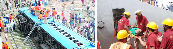 Personnel of the National Disaster Response Force hold a mock drill near the railway station in Bathinda