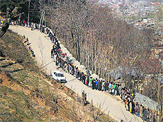 Youth queue up to register themselves at the Army recruitment rally in Anantnag. 