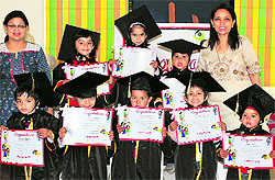 Kids of Firsteps School pose with their certificates during the Graduation Day celebrations