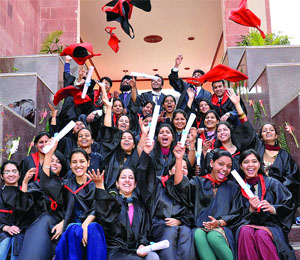 Medical students in a state of ecstasy after receiving their degrees during the convocation function held at the Adesh Insititute of Medical Sciences and Research near Bathinda on Saturday. 