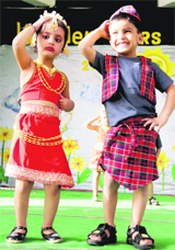 Tiny tots performs at a function of Wonder Years School in Dehradun on Friday.