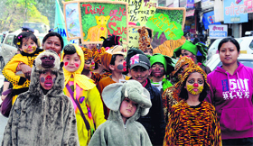 Students participate in an awareness march in Dehradun on Saturday.