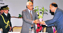 Governor NN Vohra being felicitated during a conference on responsive justice in Jammu