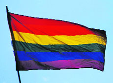 A rainbow flag on the roof of a homosexual and lesbian youth centre in Tel Aviv