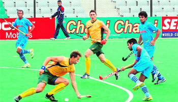Shivendra Singh in action during the match against South Africa. The match, played in New Delhi recently, was a draw 3-3 