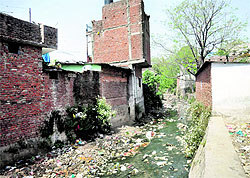 An open drain in Ward No. 56 that has become a dumping ground