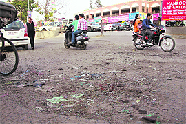 The broken approach road to the Red Cross market in Jalandhar. 