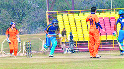 Players in action during an exhibition match at Don Bosco Global School on the Ludhiana-Ferozepur road on Sunday. 