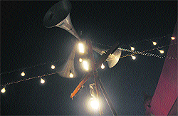 Loudspeaker, incandescent bulbs in use at the venue for Saras Mela. 