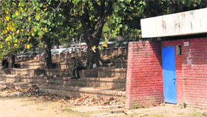 Locked toilets of sports ground at Panjab University, in Chandigarh, on Monday.