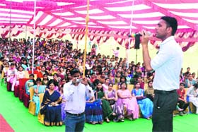 A student sings a Sufi song during the annual festival celebrations at SMJN College in Haridwar on Monday