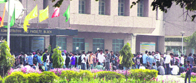 Agitated over the eve-teasing incident, students of Dr BR Ambedkar National Institute of Technology block the administrative and faculty block in Jalandhar 