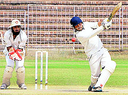 A match under way during the two-day inter-college cricket championship at the Cricket Stadium in Sector 16 of Chandigarh on Tuesday
