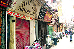 Shops at Guru Bazaar, a jewellery market, shut down in protest in Amritsar on Wednesday