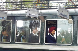 Farhan Akhtar travelling in the bus during one of the sequence of the movie Bhaag Milkha Bhaag being shot near the Indo-Pakistan Joint Check Post (JCP), Hussaniwala, on Wednesday