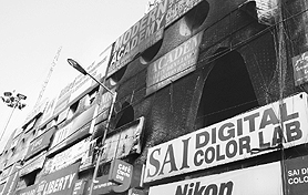 Signboards like these make access difficult for firemen. Tribune photo: Nitin Mittal