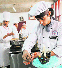 The pastry making competition at Chandigarh Institute of Hotel Management in progress in Chandigarh on Wednesday.