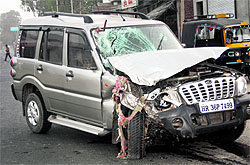 The Scorpio that collided on the Gohana-Rohtak highway on Wednesday