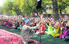 West Pakistan refugees raise slogans during a protest rally in New Delhi on Wednesday. These refugees are Hindus from West Pakistan who in 1947 migrated to Jammu and Kashmir from Pakistan's Punjab province during communal riots. Though West Pakistan refugees have resided in Jammu and Kashmir for more than 60 years, they cannot buy property, get government jobs or vote in elections since they do not have a Permanent Resident Certificate.