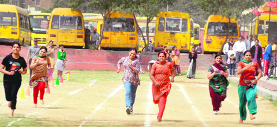 A race in progress during the annual sports meet of Ryan International School in Ludhiana