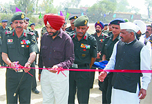 Maj Gen RK Sharma, GOC, Golden Arrow Division, inaugurating the two bailey bridges constructed over the twin canals near the Hussaniwala barrage near Ferozepur on Thursday.