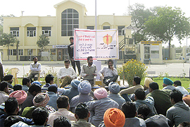 The TB awareness programme in progress at the BPCL premises, Phoos Mandi, in Bathinda. 