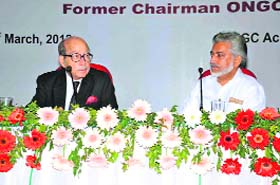 Col SP Wahi (retd), former Chairman of the ONGC, addresses graduate trainees of the corporation in Dehradun on Thursday